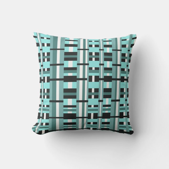 Almofada Xadrez em Aqua, Teal, Preto e Branco (Frente)