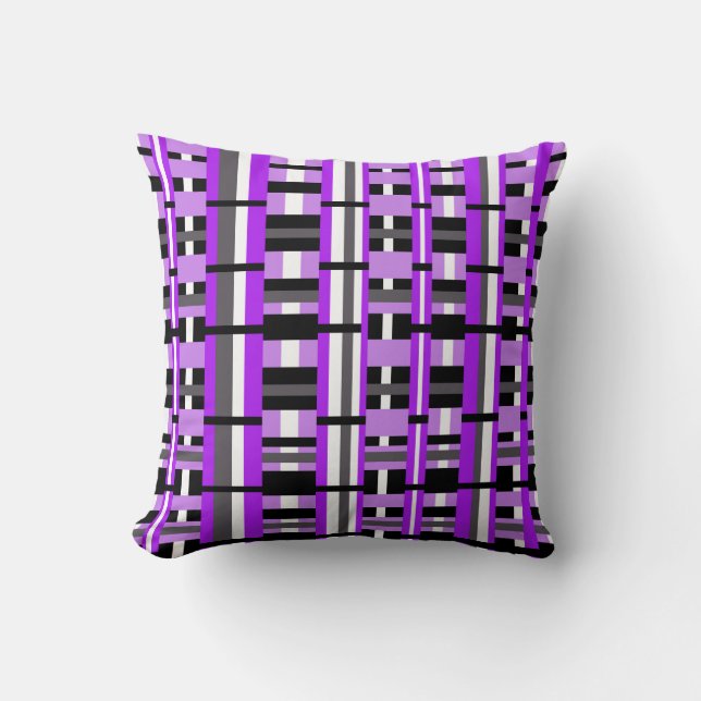 Almofada Xadrez em roxo, preto e Cinza (Frente)
