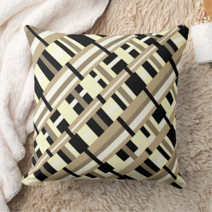 Almofada Xadrez em Taupe, Tan, Preto, White Diagonal