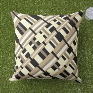 Almofada Xadrez em Taupe, Tan, Preto, White Diagonal