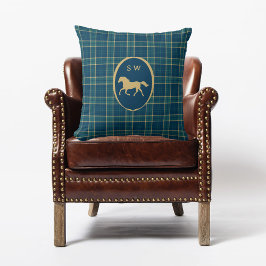 Almofada Xadrez Escocês Clássico Cavalo Equestre Monogramad