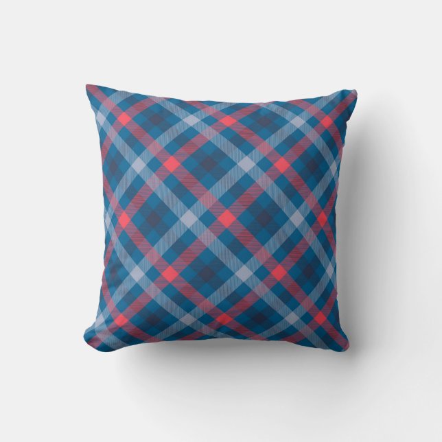 Almofada Xadrez Escocês Diagonal Azul Rosa (Frente)