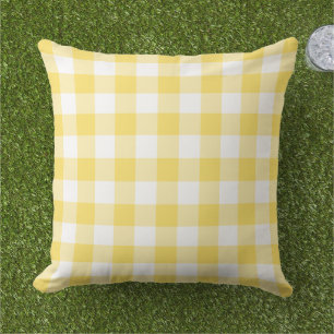 Almofada Xadrez Gingham Amarelo Brilhante Branco