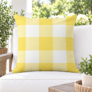 Almofada Xadrez Gingham Amarelo Brilhante Branco Grande