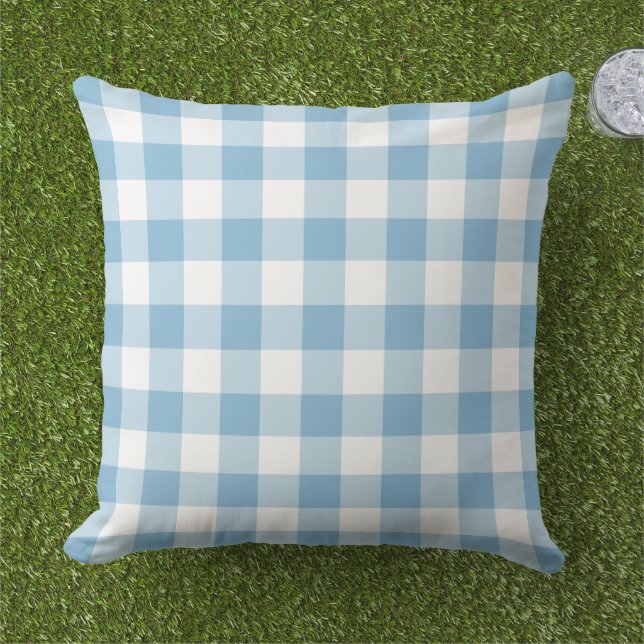 Almofada Xadrez Gingham Azul Céu e Branco (Grama)