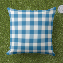 Almofada Xadrez Gingham Azul Cobalto Ousado Branco