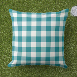 Almofada Xadrez Gingham Azul Verde Branco Clássico