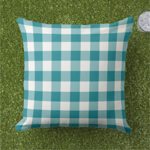 Almofada Xadrez Gingham Azul Verde Branco Clássico