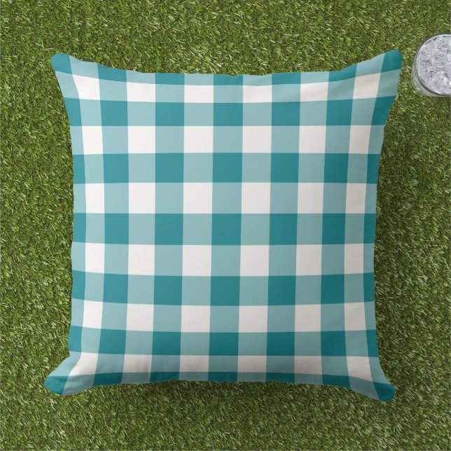 Almofada Xadrez Gingham Azul Verde Branco Clássico (Grama)