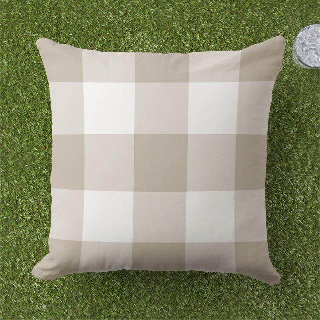 Almofada Xadrez Gingham Bege Branco Clássico Grande (Grama)