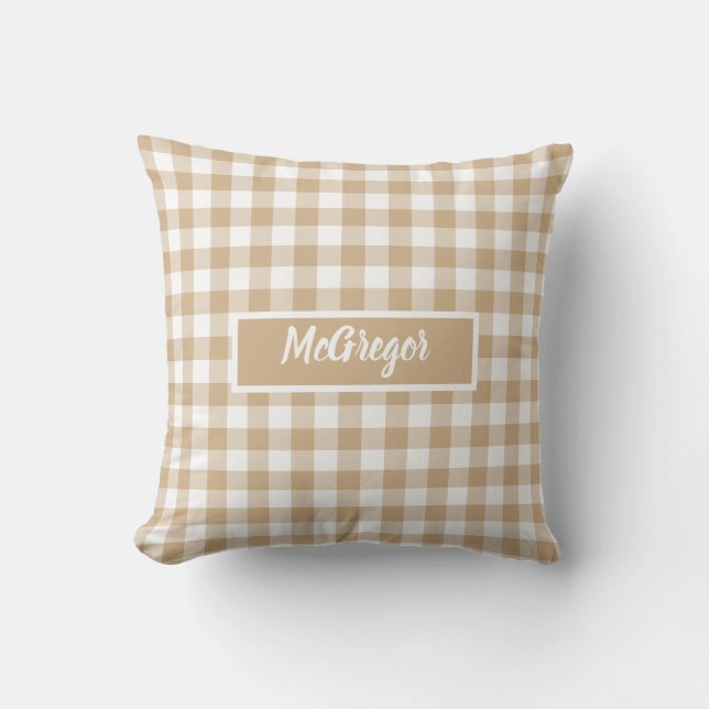 Almofada Xadrez Gingham Bege Personalizado (Frente)
