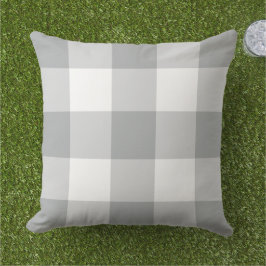 Almofada Xadrez Gingham Branco Cinza Clássico Grande