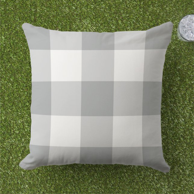 Almofada Xadrez Gingham Branco Cinza Clássico Grande (Grama)