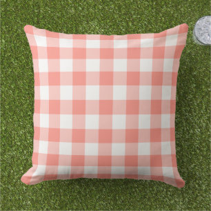 Almofada Xadrez Gingham Branco Coral Clássico