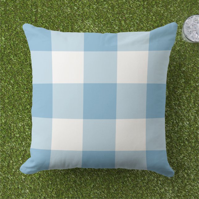 Almofada Xadrez Gingham Clássico Azul Céu Branco Grande (Grama)