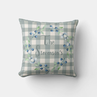 Almofada Xadrez Gingham Country Farmhouse Name Berry Wreath