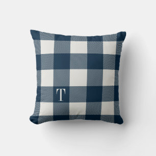 Almofada Xadrez Gingham marinho Azul Monograma