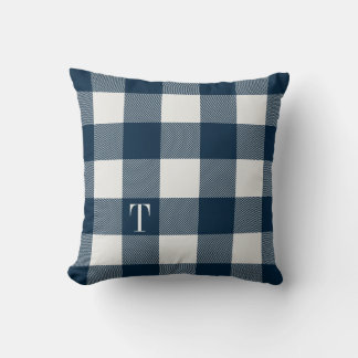 Almofada Xadrez Gingham marinho Azul Monograma