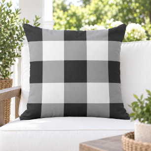 Almofada Xadrez Gingham Preto Branco Ousado Grande