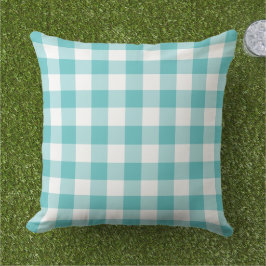 Almofada Xadrez Gingham Turquesa Branco Ousado