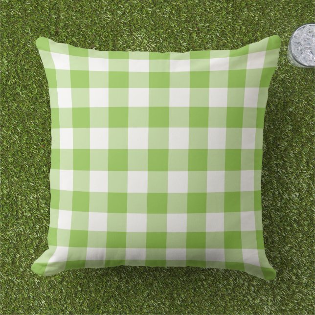 Almofada Xadrez Gingham Verde Lima Ousado Branco (Grama)