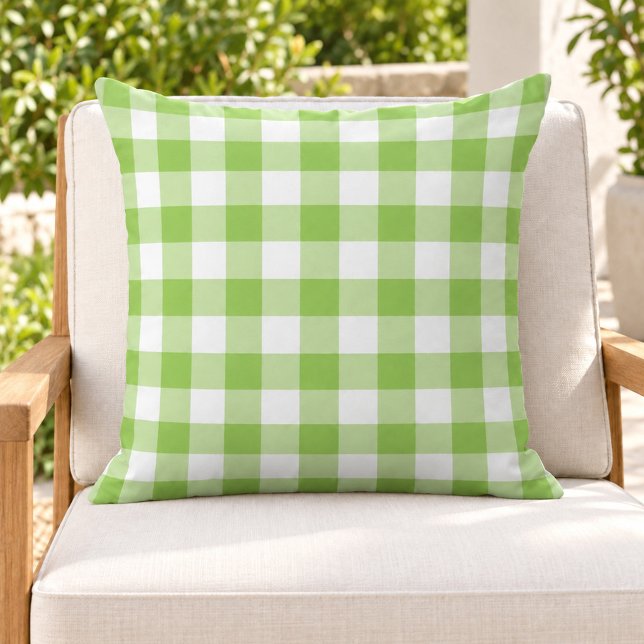 Almofada Xadrez Gingham Verde Lima Ousado Branco (Criador carregado)