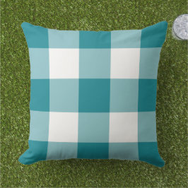Almofada Xadrez Grande Branco Azul Turquesa Clássico