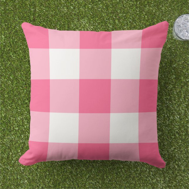Almofada Xadrez Grande Branco Rosa Vibrante Ousado (Grama)