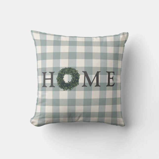 Almofada Xadrez HOME Typografia Na moda Farmhouse Gingham (Frente)
