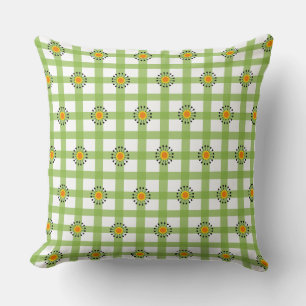 Almofada Xadrez Laranja Verde Moderno