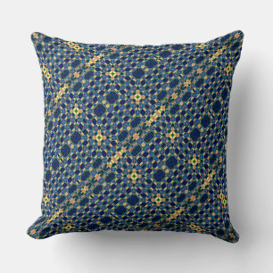 Almofada Xadrez marinho azul e Abstrato amarelo Impressão 2