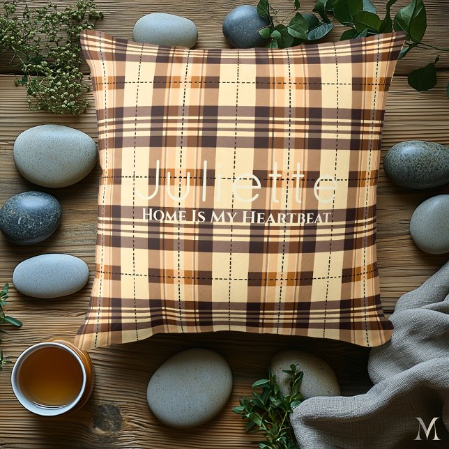 Almofada Xadrez Marrom Elegante | Acento Personalizado para (Criador carregado)