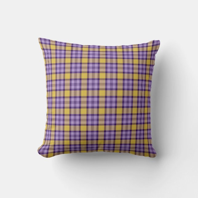 Almofada Xadrez Moderno Amarelo Mostarda e Lilás Roxo Th (Frente)