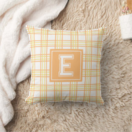 Almofada Xadrez Moderno Preppy Monograma Laranja Amarelo