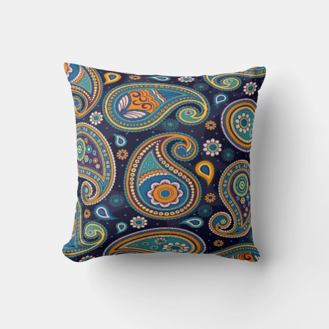 Almofada Xadrez Paisley Antiga Para Sofá (Frente)