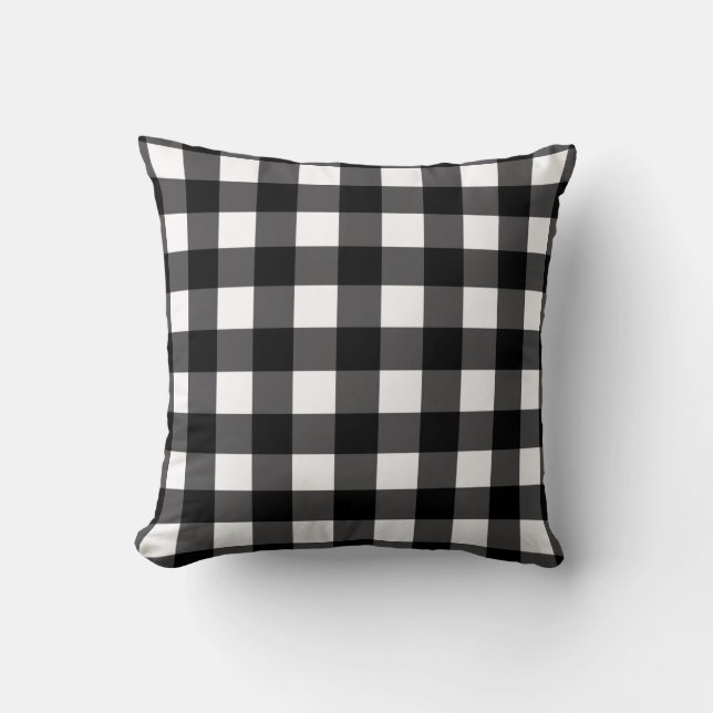 Almofada Xadrez Preto e Branco de Búfalo em Quadros Gingham (Frente)
