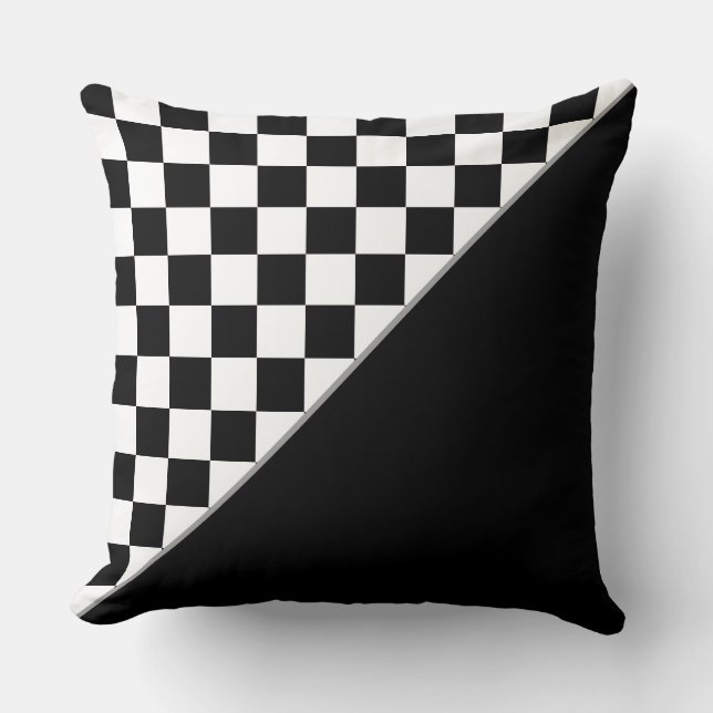 Almofada Xadrez Preto e Branco Elegante e Sofisticado (Frente)