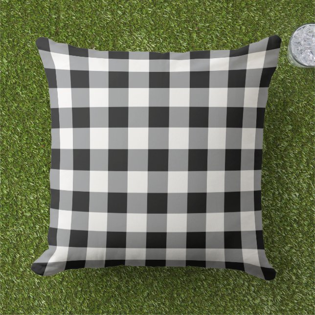 Almofada Xadrez Preto e Branco Gingham Ousado (Grama)