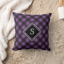 Almofada Xadrez Preto Roxo Enquadrado Monograma