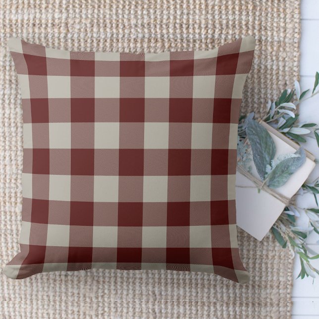 Almofada Xadrez Red & Beige Buffalo, Casa Férrea Moderna (Modern farmhouse throw pillow burgandy and beige buffalo plaid couch pillow )