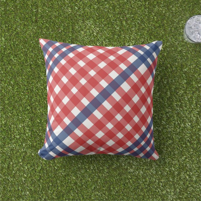 Almofada Xadrez Red White e Blue Gingham (Grama)