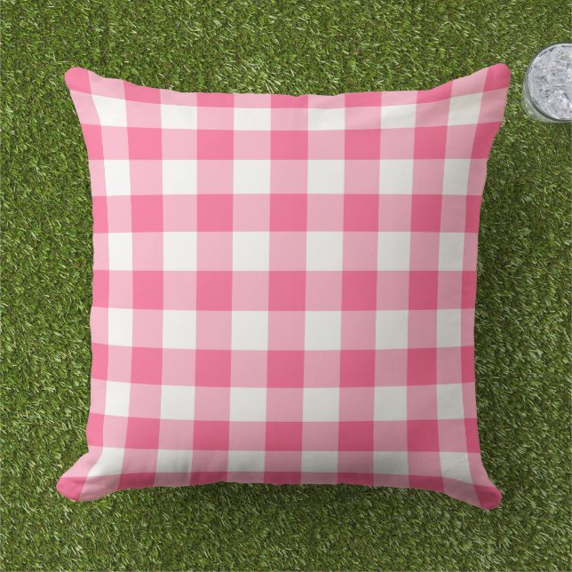 Almofada Xadrez Rosa Branco Gingham Bold Plaid Check (Grama)