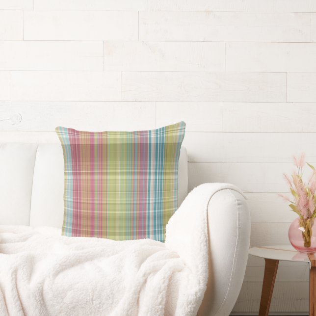 Almofada Xadrez rosa, verde e azul (Sofá)