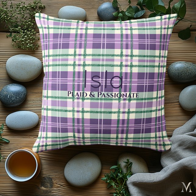 Almofada Xadrez Roxo e Verde | Xadrez Escocês Elegante Pers (Criador carregado)