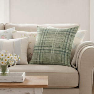 Almofada Xadrez Russo Moderno de Burlap Verde