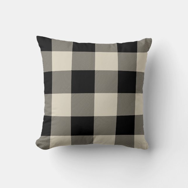Almofada Xadrez Rustic Black and Beige Buffalo Check (Frente)