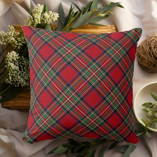 Almofada Xadrez Rustic Red Green Classic Stewart Tartan