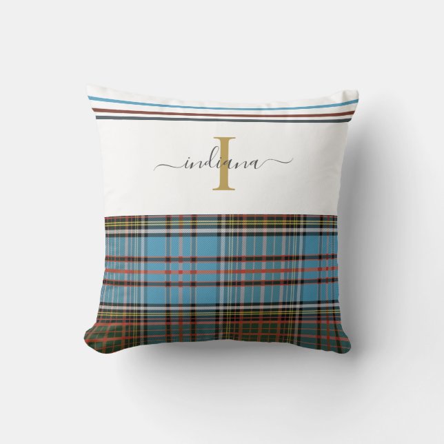 Almofada Xadrez Tartan Clan Anderson do Monograma Script (Frente)