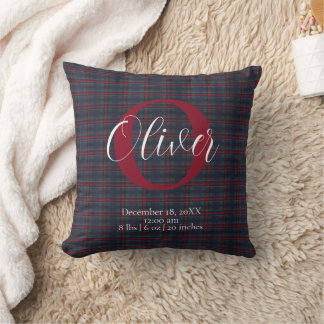 Almofada Xadrez Tartan Monograma Estatísticas de Nascimento