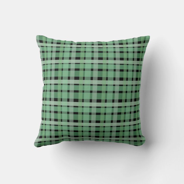 Almofada Xadrez Tartan Verde Listras Em Preto  (Verso)